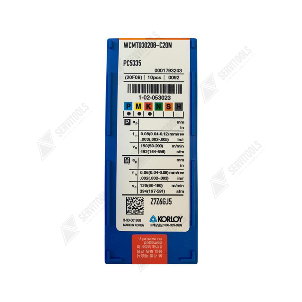 Inserto Korloy WCMT 030208 C20  PC5335 - Imagen 3