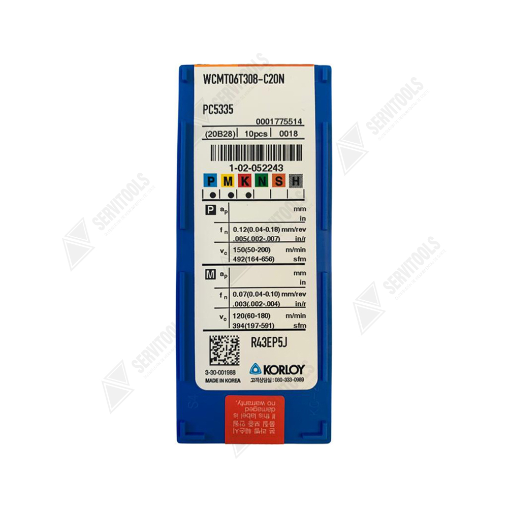 Inserto Korloy WCMT 06T308 C20N PC5335 - Imagen 3