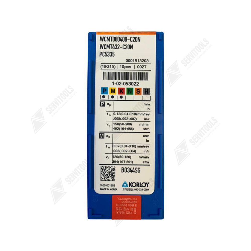Inserto Korloy WCMT 080408 C20N PC5335 - Imagen 3